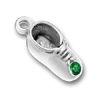 Baby Shoe Birthstone for May with Emerald Crystal Sterling Silver Charm Pendant