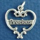 Heart with Word Phrase Precious Sterling Silver Charm Pendant