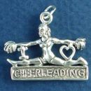 Cheerleader "I Love Cheerleading" Doing Split 3D Sterling Silver Charm Pendant