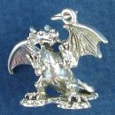Standing Dragon with Wings Spread 3D Sterling Silver Charm Pendant