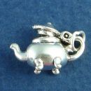 Footed Tea Pot 3D Sterling Silver Charm Pendant with Moveable Lid