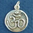 Religious Hindu Round Om Yoga Symbol (Surrounded by Universe) Sterling Silver Charm Pendant