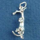 Swinging Monkey Holding Branch 3D Sterling Silver Charm Pendant
