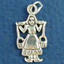 Dutch Girl Carrying Two Pails Attached to Yoke Sterling Silver Charm Pendant