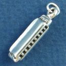 Musical Instruments Harmonica 3D Sterling Silver Charm Pendant
