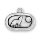 Wolf Charm Howling at the Moon on Oval Plate Sterling Silver Pendant