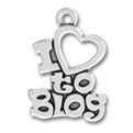 I Love Open Heart to Blog Word Phrase Sterling Silver Charm Pendant