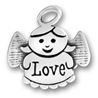 Angel with Open Wings and Word Phase Love Sterling Silver Charm Pendant