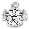 Angel with Open Wings and Word Phase Joy Sterling Silver Charm Pendant