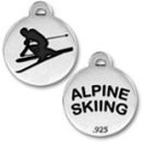 Alpine Skiing Olympic Game Medallion Sterling Silver Charm Pendant with Black Enamel