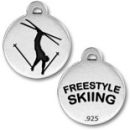 Freestyle Skiing Olympic Game Medallion Sterling Silver Charm Pendant with Black Enamel