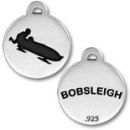 Bobsleigh Olympic Game Medallion Sterling Silver Charm Pendant with Black Enamel