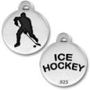 Ice Hockey Olympic Game Medallion Sterling Silver Charm Pendant with Black Enamel
