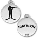 Biathlon Skiing and Gun Shooting Olympic Game Medallion Sterling Silver Charm Pendant with Black Enamel