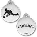 Curling Olympic Game Medallion Sterling Silver Charm Pendant with Black Enamel