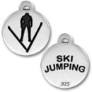 Ski Jumping Olympic Game Medallion Sterling Silver Charm Pendant with Black Enamel
