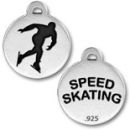Speed Skating Olympic Game Medallion Sterling Silver Charm Pendant with Black Enamel