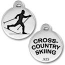 Cross Country Skiing Olympic Game Medallion Sterling Silver Charm Pendant with Black Enamel