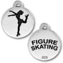 Figure Skiing Olympic Game Medallion Sterling Silver Charm Pendant with Black Enamel