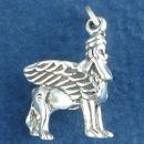 Griffin Mythological Beast with Lion's Body and Head and Wings of an Eagle 3D Sterling Silver Charm Pendant