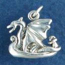 Viking War Ship with Dragon Design 3D Sterling Silver Charm Pendant