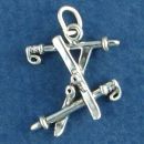 Winter Crossed Ski s and Boots with Poles 3D Sterling Silver Charm Pendant