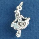 Girl Dancing with Heart Design on Dress and Joy Word Phrase 3D Sterling Silver Charm Pendant