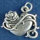 Heart with Rose and Vine Design Sterling Silver Charm Pendant
