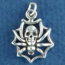Spider on Web with Skull Design on Body 3D Sterling Silver Charm Pendant