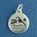 Swimming Charm Disk in Sterling Silver