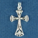 Christian Cross Pendant Small with Palm Leaf Accent Sterling Silver
