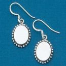 Oval Engraveable Sterling Silver French Wire Earring with Oxidized Beaded Accent Around a 15mm Height by 12mm Width High Polished Engraving Plate