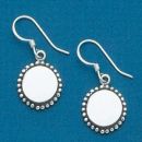 Round Engraveable Sterling Silver French Wire Earrings with Oxidized Beaded Accent Around a 13mm Diameter High Polished Engraving Plate