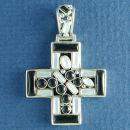 Multi Colored Stone Silver Cross Pendant, Onyx & Mother of Pearl