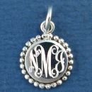 Round Engraveable Sterling Silver Charm Pendant with Oxidized Beaded Accent Around a 13mm Diameter High Polished Engraving Plate