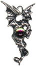 Dragon with Wings Spread Holding a Crystal Sterling Silver Charm Pendant