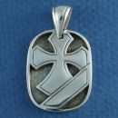 Dog Tag Style with Cross and Engravable Area Sterling Silver Pendant