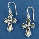 Cross within a Cross Design Sterling Silver French Wire Earrings with High Polish and Oxidized High Lights
