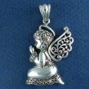 Angle Praying with Open Lace Wings Sterling Silver Pendant and Oxidized Scroll Accents in Dress