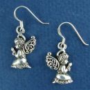 Angle Praying with Open Lace Wings Sterling Silver French Wire Earrings and Oxidized Scroll Accents in Dress