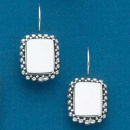Rectangle Engravable Fixed French Wire Sterling Silver Earrings with Two Rows of Accent Beads in Oxidized Finish, Engraving Plate Size is 12mm Height by 10mm Width