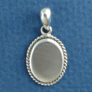 Oval Sterling Silver Pendant with Single Rope Pattern Edge