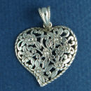 Heart Pendant in Sterling Silver Flower Design