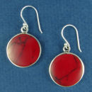 Round Red Jasper Color Sterling Silver Earrings