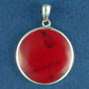 Round Red Jasper Color Sterling Silver Pendant