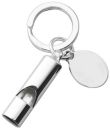 Silver Metal Whistle Key Chain with Oval Engraving Tag
