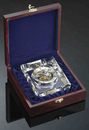 Crystal Trophy Rectangle Mantel Clock with Gold Tone Exposed Movement, Comes in a Custom Wood Clock Case