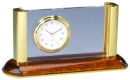 Card Holder and Clock with Wooden Base in Brown
