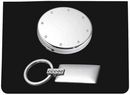 Compact Mirror Round Silver Tone with Ring of Crystal Accents and Rectangle Silver Tone Key Chain with Crystal Accents Engraved Personalized Gifts in Boxed Set