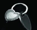 Idotica Line Silver Tone with Dot Pattern Accents Heart Shaped Key Chain Laser Engraved 25 piece minimum order